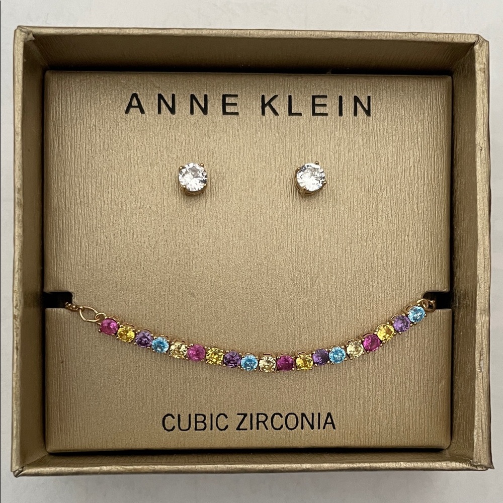 Anne Klein Gold Earrings with Multicolor Stones and Earrings